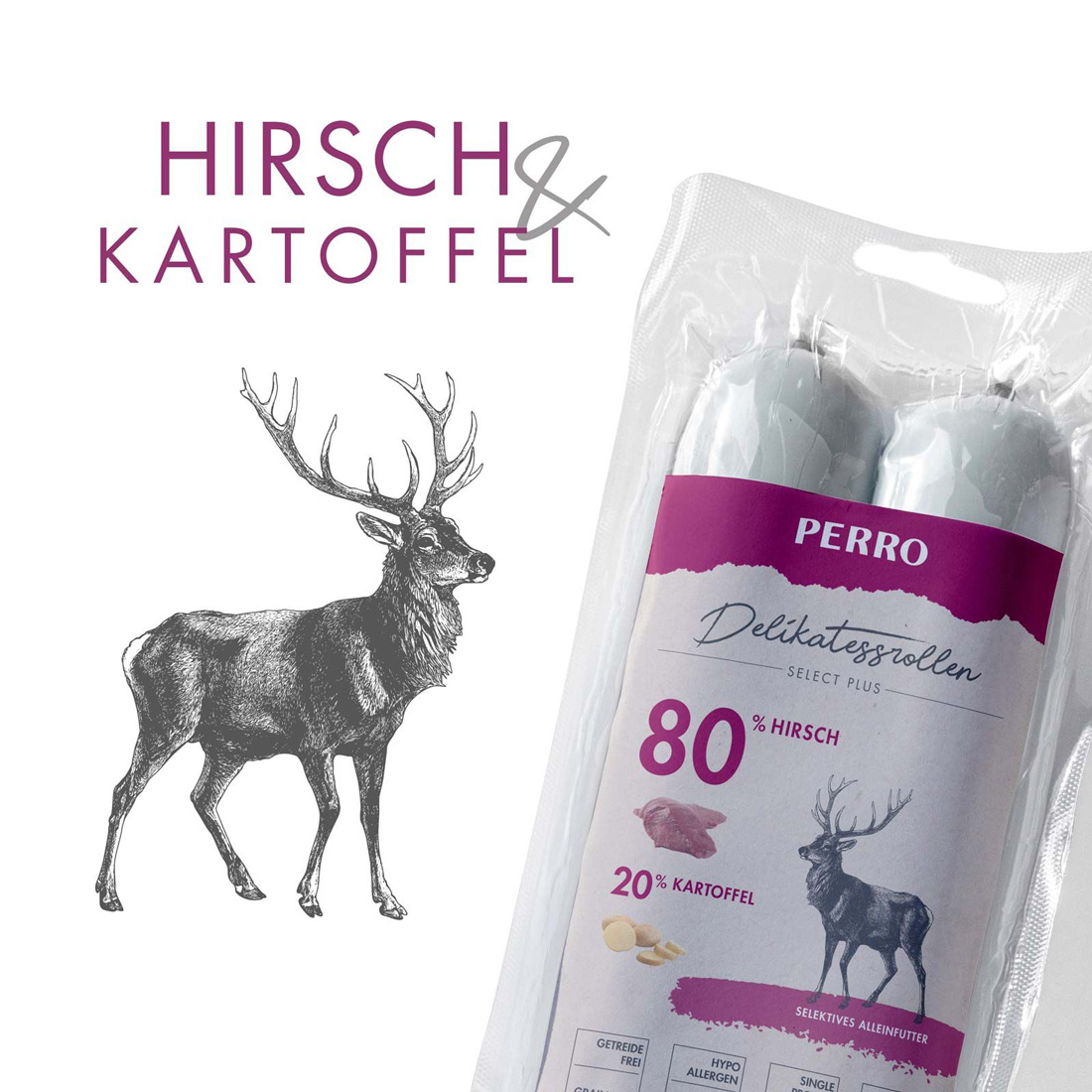 PERRO Delikatessrolle Hirsch Kartoffeln